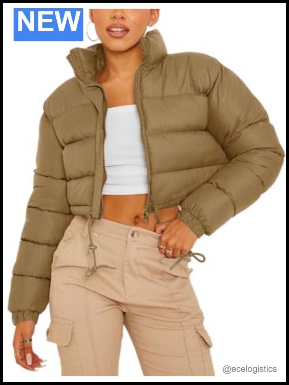 Women's Cropped Quilted Puffer Jacket Winter Full Zip